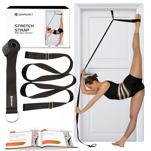 Stretching Strap With Door Anchor - Stretching Equipment to Improve Legs Flexibility - Splits Trainer For Home Ideal In Ballet, Dance, Cheerleading, Taekwondo, Yoga, Pole Dancing & Gymnastics - color: Black