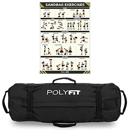 Polyfit Classic Sandbag - Workout Sandbag with 8 Gripping Handles - color: BLACK, size: Medium (30-75lbs)