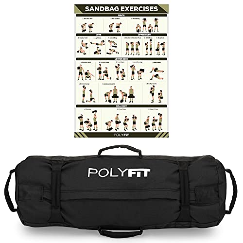 Polyfit Classic Sandbag - Workout Sandbag with 8 Gripping Handles - color: BLACK, size: Medium (30-75lbs)