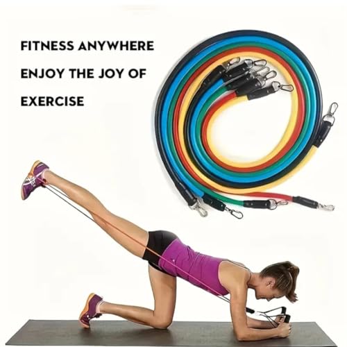 Resistance Bands Set with Handles, 5 Stackable Exercise Bands for Working Out, Home Gym Equipment with Door Anchor, Ankle Straps & Carrying Case for Strength Training, Physical Therapy & Fitness.