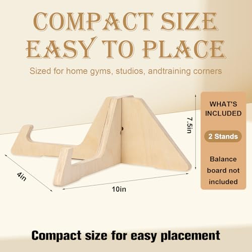 2 Pack Wooden Balance Board Stand, Display Rack and Storage Holder for Balance Trainer and Wobble Board, Stable Organizer for Home Gym, Surf Training and Yoga Practice, 10 x 7.5 x 4 Inch
