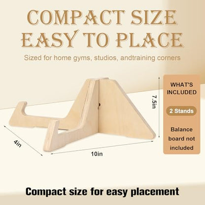 2 Pack Wooden Balance Board Stand, Display Rack and Storage Holder for Balance Trainer and Wobble Board, Stable Organizer for Home Gym, Surf Training and Yoga Practice, 10 x 7.5 x 4 Inch