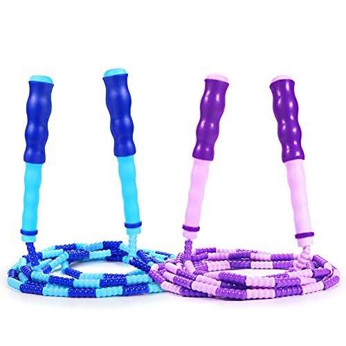 Supertrip Jump Rope Kids-Soft Beaded Skipping Rope Adjustable Tangle-Free Segmented Jumping Rope for Children and Students - color: Bule&Purple