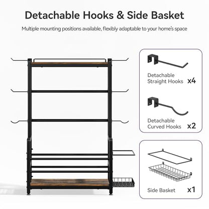 Gym Home Equipment Weight Rack – 3‑Tier Workout Storage Stand for Dumbbells & Kettlebells, Medicine Ball Holder, Steel Organizer with Side Basket, Hooks
