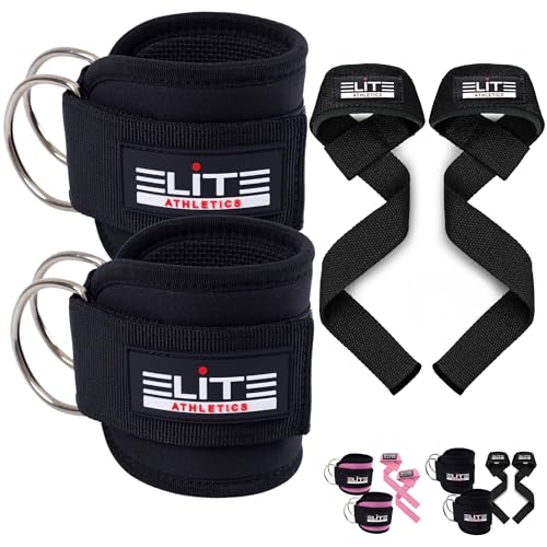 Ankle Straps for Cable Machine & Wrist Lifting Straps Set for Weightlifting, Cable Kickbacks, Glute Workouts, Deadlifts & Strength Training – Adjustable 8MM Padded Neoprene Gym Straps for Men & Women - color: Black