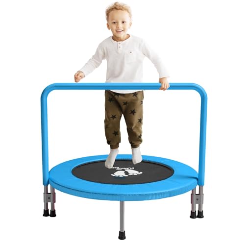 RAVS 36" Toddler Trampoline, Foldable Indoor Kids Trampoline with Handle - color: Blue