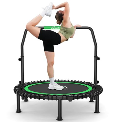 ANCHEER Trampoline, 40" Mini Rebounder Trampoline for Adults/Kids with 4 Level Adjustable Foam Handle,Bungees Fitness Trampoline Indoor/Outdoor, 400LBS Exercise Trampoline for Home, Garden, and Gym