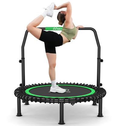 ANCHEER Trampoline, 40" Mini Rebounder Trampoline for Adults/Kids with 4 Level Adjustable Foam Handle,Bungees Fitness Trampoline Indoor/Outdoor, 400LBS Exercise Trampoline for Home, Garden, and Gym