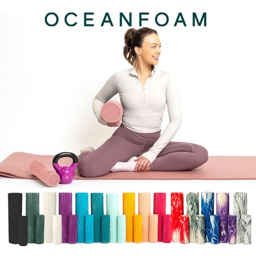 Ripple Travel Foam Roller (11" x 3.35") Firm Mini Foam Roller for Physical Therapy, Deep Tissue Massage, Back Pain - High Density, Ergonomic Wave Textured - Yoga, Pilates, Exercise (Blush)