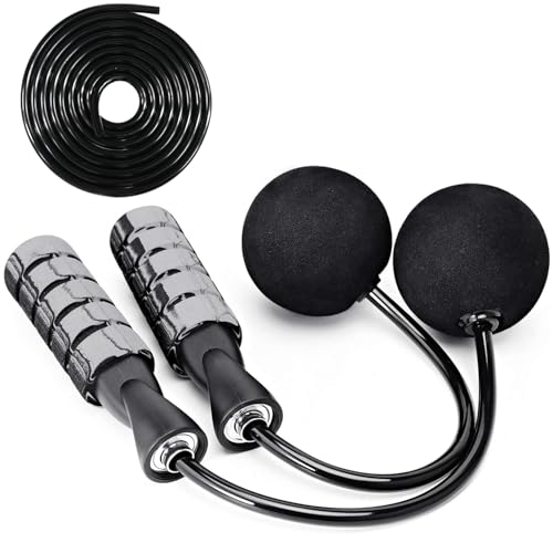 2 in 1 Jump Rope for Women Men and Kids - Tangle-Free Cordless Skipping Jump Rope with Ball Bearings and Foam Handles for Rapid Speed Fitness Workouts - color: Gray