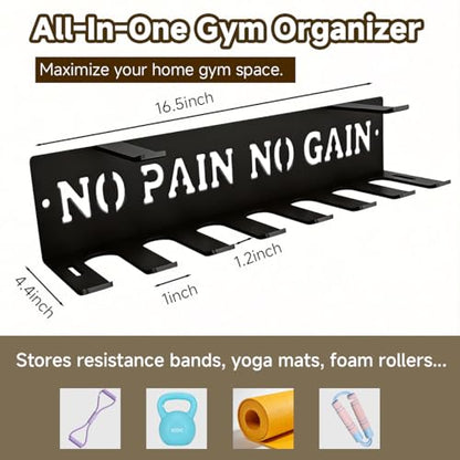 Gym Home Rack 8 Hook Heavy-Duty Wall-mounted Organizer Multi-Purpose Workout Gear Wall Hanger Storage for Resistance Bands Jump Ropes Lifting Belt Fitness Bands Barbells Carabiners Included