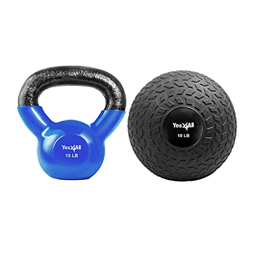 Yes4All Home Gym Equipment Combo, Package Contains: Slam Ball, Kettlebell, Plyo Box, Battle Rope, Workout equipment for Home Gym & Outdoor Workout - style: B. Slam Ball - Kettlebell