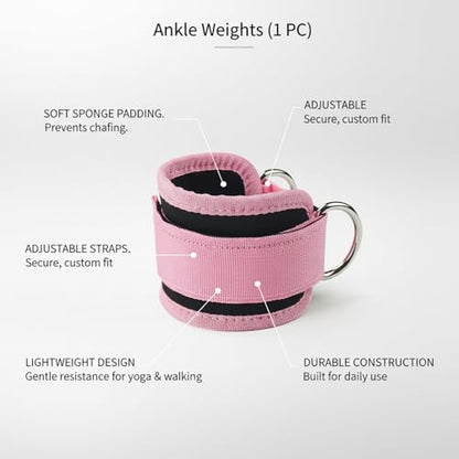 Ankle Weights with Soft Sponge Padding and Adjustable Hook and Loop Straps for Walking, Yoga, and Fitness (1 PC) - color: Pink