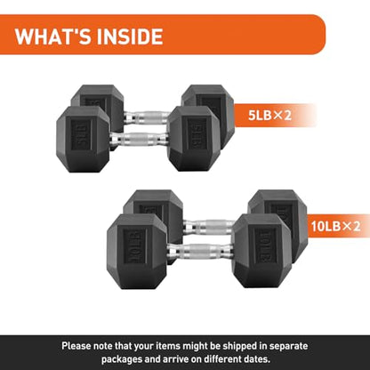 Dumbbells Set Rubber Hex Weights for Home Gym Durable Construction Convenient Storage Space Saving Design Complete Weight Set Barbell Coated for Exercise Training