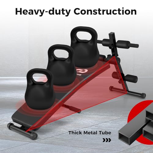 Goplus Adjustable Sit Up Bench for AB Exercise, Foldable Curved Slant Bench with High Density Foam Cushioned Seat for Strength Training, Incline Decline Workout Equipment for Home Gym, Black