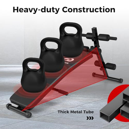 Goplus Adjustable Sit Up Bench for AB Exercise, Foldable Curved Slant Bench with High Density Foam Cushioned Seat for Strength Training, Incline Decline Workout Equipment for Home Gym, Black