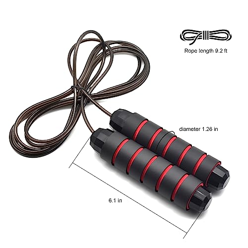 BOOMIBOO Jump Rope, Adjustable Jump Ropes,Skipping Rope Tangle-Free Rapid Speed with Ball Bearings for Women Men Kids,Exercise & Slim Body Jumprope at Home School Gym - color: Black+Red