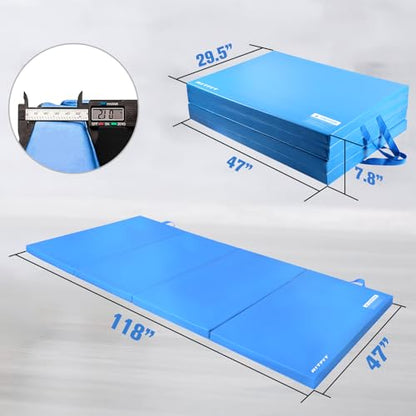 RitFit Upgraded Folding Exercise Mat, 2 Inch Thick Gymnastics Mat - color: Blue(4' x 10')