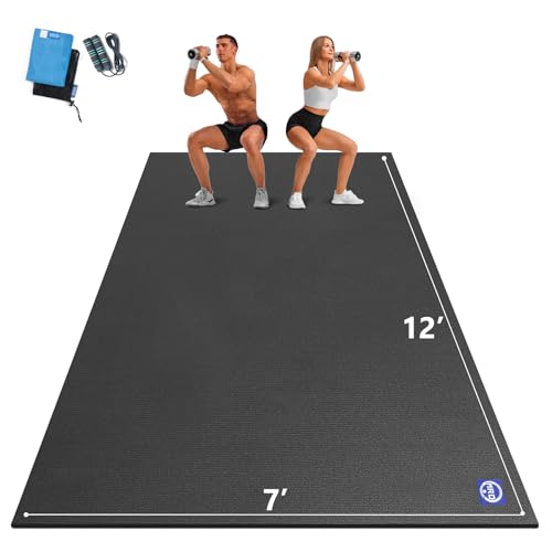 MRO Extra Large Exercise Mat 12'x7'/9'x7'/7'x7'/7'x5'(7mm) - color: Black, size: 7*12 FT