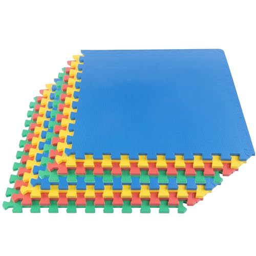 EVA Foam Mat Tiles 8-Pack - 32 SQ FT Interlocking Padding for Playroom or Gym Flooring - Exercise Mat or Playmat by Stalwart (Multicolor) - color: Multi-colored