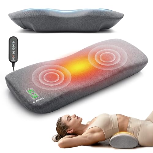 COMFIER 3-in-1 Cordless Lumbar Support Pillow with Remote Control, Smooth Spine Triple Fusion Back Massager with Graphene Heat, Vibration & Stretching, Ergonomic Lower Back Massager