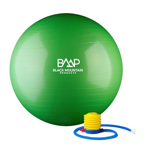 Black Mountain Products Exercise Stability Yoga Ball, Foot Pump, Ball Plug, Plug Puller, 2000 Lbs Static Weight Capacity Antiburst - color: Green, size: 75cm