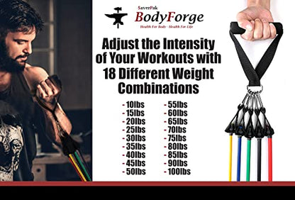 BodyForge Resistance Bands, Exercise Bands, Resistance Bands for Working Out, Work Out Bands with Handles for Men and Women Fitness, Strength Training Home Gym Equipment - size: 1 Pack