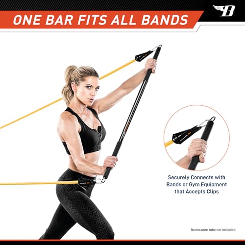 36 Inches Light Weight Resistance Training Straight Bar – Fits All Resistance Bands/Accessories with Carabiners BBEB-020