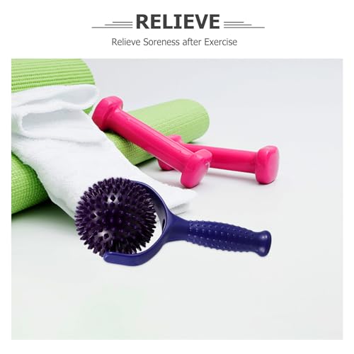 Yardwe Handheld Yoga Massage Stick with Spiky Ball, Large Muscle Roller for Shoulder and Calves, Portable Stretching Stick for Gym and Pilates Posture Correction, Blue and Purple