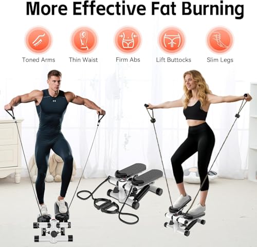 Steppers for Exercise at Home, Mini Stepper with Resistance Bands, Hydraulic Fitness Stepper with LCD Monitor, 360LBS Weight Capacity Portable Stair Stepper for Small Spaces - size: Medium