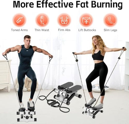Steppers for Exercise at Home, Mini Stepper with Resistance Bands, Hydraulic Fitness Stepper with LCD Monitor, 360LBS Weight Capacity Portable Stair Stepper for Small Spaces - size: Medium