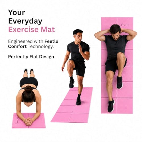 Foldable Yoga Mat, 72" x 24", 6mm Thick, Lightweight & Non-Slip - color: Pink