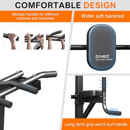 Power Tower Pull Up Bar and Dip Station, Multi-Function Home Gym, Strength Training Fitness Equipment, Height Adjustable - color: Black-02