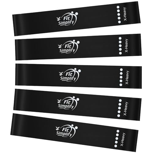 Fit Simplify Resistance Loop Exercise Fitness Bands with Instruction Guide and Carry Bag, Set of 5
