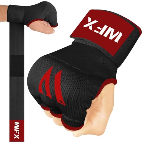 WFX Kids Junior Boxing Hand Wraps Inner Gloves Gel Padded Elasticated Padded Fist Under Gloves Pair Combat Sports for Young Fighters Gel Boxing Hand Wraps - color: Black / Red