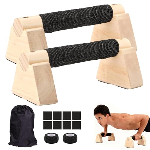 Wooden Parallettes Bars,2 PCS Wood Push Up Bar Calisthenics Equipment for Home,Pushup Handles for Men Strength Training,Calisthenics Bars, Non-Slip Base