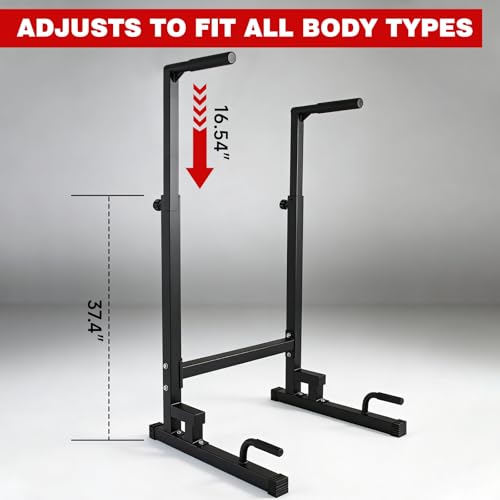 Dip Station, Adjustable Height 6-Level Multi-Function Power Tower Pull Up Bar Stand – Heavy Duty Steel Dip Bars for Home Gym, Tricep Dips L-Sit Push Up Calisthenics Workout Equipment, Supports 500 LBS