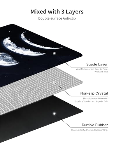 nuveti Printed Travel Yoga Mat-1/16 Inch Thick Non Slip Fitness Workout Mat with Carrying Bag, Foldable Lightweight Suede & Natural Rubber Yoga Mat for Yoga Pilates and Fitness 72" L x 24" W x 1.5mm - color: Moon Eclipse
