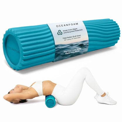 Tidal Roller - Miami Blue - Muscle Massage Foam Roller for Back Pain & Stretching - Firm and Ergonomic Wide Wave Textured - Yoga, Athletics, & Wellness - Full Size, 20" x 5" - color: Miami Blue