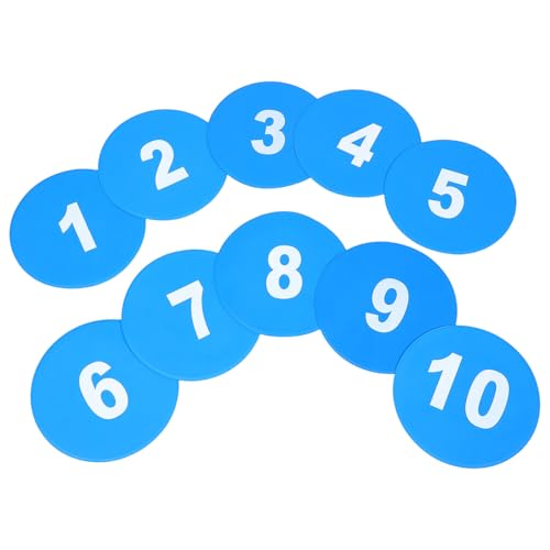 POPETPOP 10pcs Soccer Agility Markers Flat Numbered Training Discs 23cm Non-Slip Blue Football Floor Spots for Youth Sports Drills and Speed Exercises
