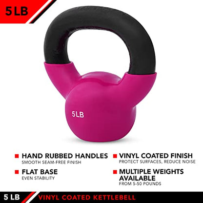 JFIT Kettlebell Weights Vinyl Coated Iron - style: 5lb (Hot Pink)