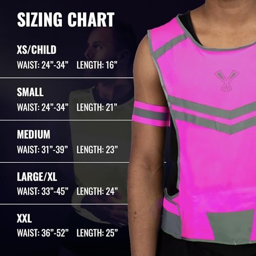 Reflective Running Vest with Pocket & 2 Bands with High visibility for Night Running, Walking & Cycling - color: Pink, size: Large