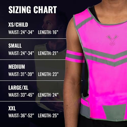 Reflective Running Vest with Pocket & 2 Bands with High visibility for Night Running, Walking & Cycling - color: Pink, size: Large