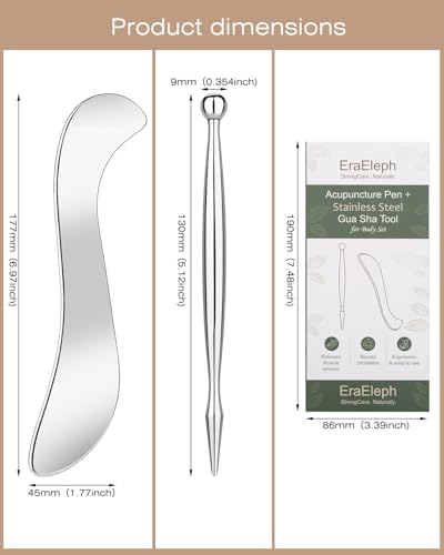 2 in 1 Acupressure Pen and Scraper Set, Stainless Steel Muscle Scraper Tool, Body Gua sha Tool for Physical Therapy, Deep Tissue Massage, Myofascial Release Tool