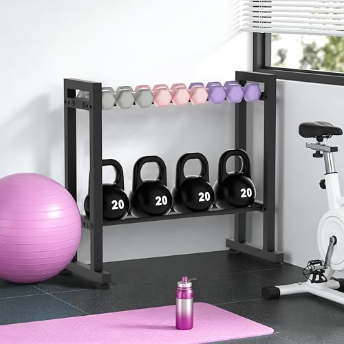 Dumbbell Rack 2-Tier 18 IN Length Adjustable Weight Rack for Home Gym Dumbbells Kettlebell, Small Dumbbell Rack 250 LB Capacity, Dumbbell Rack Stand Only