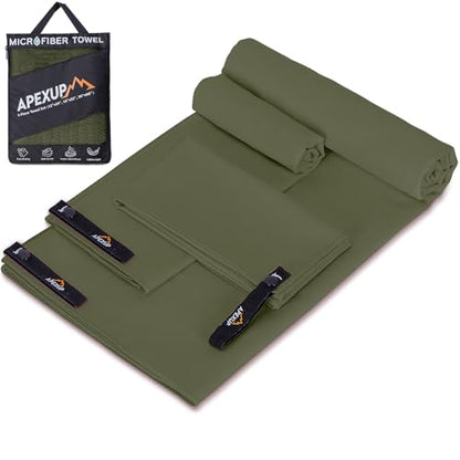 Microfiber Travel Towel, Ultra Absorbent Quick Dry Towels, Lightweight Gym Sports Camping Towel for Workout, Yoga, Beach, Shower, Swimming (Combo, Army Green)