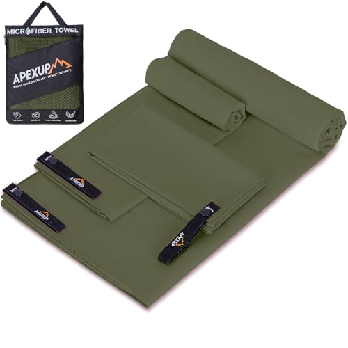 Microfiber Travel Towel, Ultra Absorbent Quick Dry Towels, Lightweight Gym Sports Camping Towel for Workout, Yoga, Beach, Shower, Swimming (Combo, Army Green)