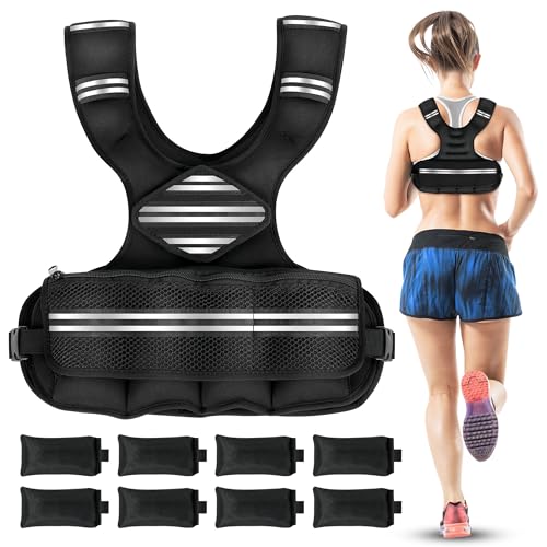 35lb/45lb Weighted Vest Men , Adjustable Rucking Vests for Walking with Reflective Stripe, 1.2" Ultra Thick Shoulder Padding Strength Training Workout Vest for Running GYM Home, Detachable Iron Weights - size: 6-18LBS
