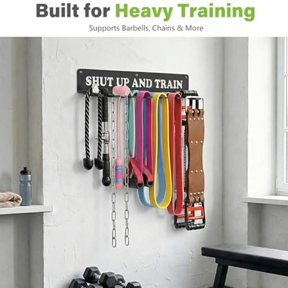 Home Gym Accessories Organization Storage Rack Equipment For Home 8 Hook Wall Hanger Display Gear Barbells Resistance Bands Jump Ropes Lifting Belt Hanger Accessories Hardware Included