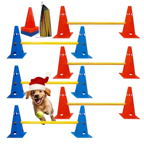 Dog Agility Hurdle Cone Set, Dog Agility Backyard Set Include Height cossbar Agility Rods, Dog Agility Equipment for Rehabilitation & Beginners(Blue+Orange) - color: Blue+Orange